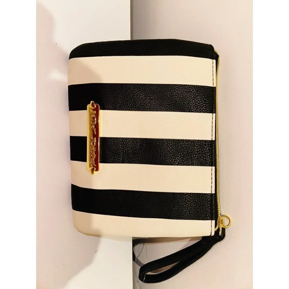 Betsy Johnson Black White Stripe Sequins Wristlet‎
